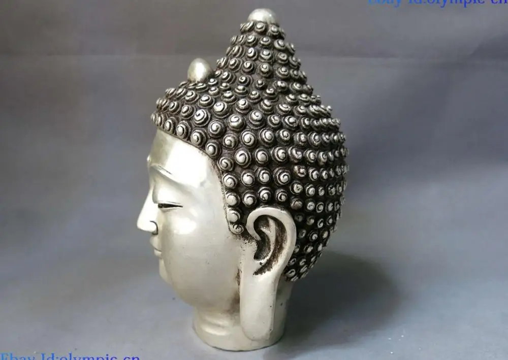 9&quot China silver carved buddhism lucky Shakyamuni buddha head sculpture Statue | Дом и сад