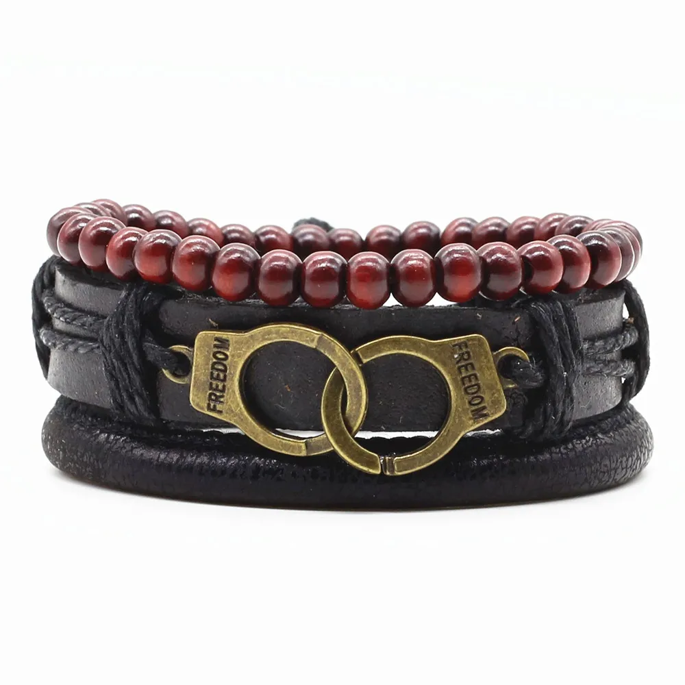 Винтажный кожаный браслет ручной работы с бусинами 3 шт./компл.|bracelets for|leather bracelets