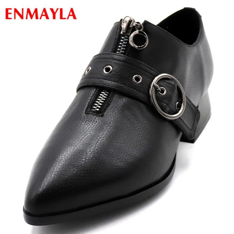 

ENMAYLA Shoes Woman Med Heel Pointed Toe Girls Casual Shoes Platform Shallow Pumps Zipper Solid Square Heel Lades Shoes