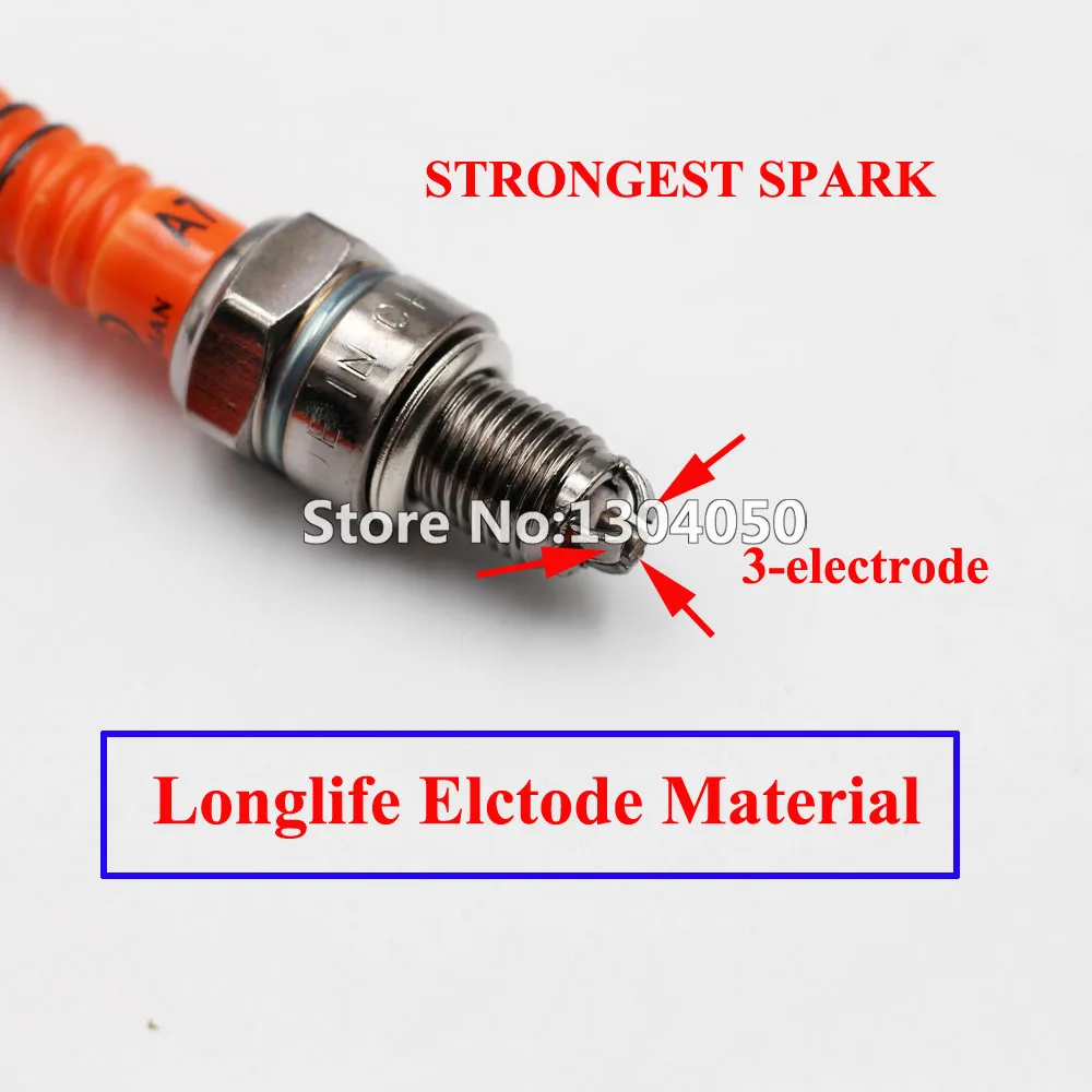 

3 Electrode Spark Plug A7TC A7TJC For GY6 50-125cc Moped Scooter ATV Quads C7HSA CR7HSA