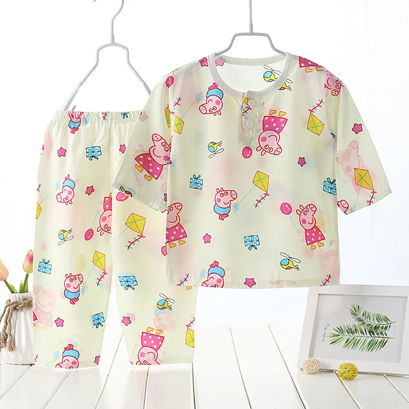 Летний детский пижамный комплект повседневная одежда с короткими рукавами и