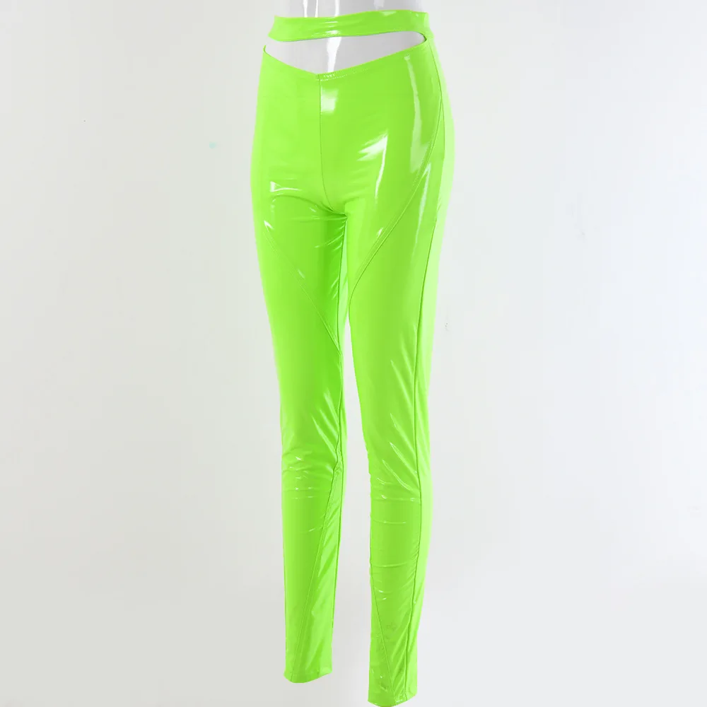 InstaHot PU Leather Pencil Pants Reflaective Elastic Waist 3 Colors Women Autumn Skinny Legging Trousers Streetwear Glamorous