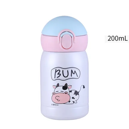 white-200ml Bpa-free, мини, 200 мл, детский мультяшный термос, бутылка для воды, нержавеющая сталь, соломинка, вакуумная колба, детская, портативная, веревочная, термос, чашка - Цвет: white-200ml