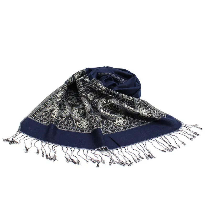 Navy Blue Пейсли Палантин из Индии зимний шарф бирюзовые шарфы из хлопка пашмины для женщин Echarpe большие этнические модные Шали Обертывания - Цвет: Navy Blue