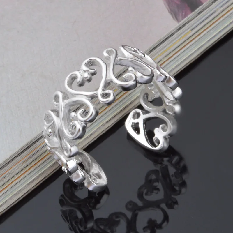 Hot Sale Retro Rings Silver Plated Fashion Hollow Ring Elegant Open Adjustable Jewelry Gift Wholesale ZK40 | Украшения и