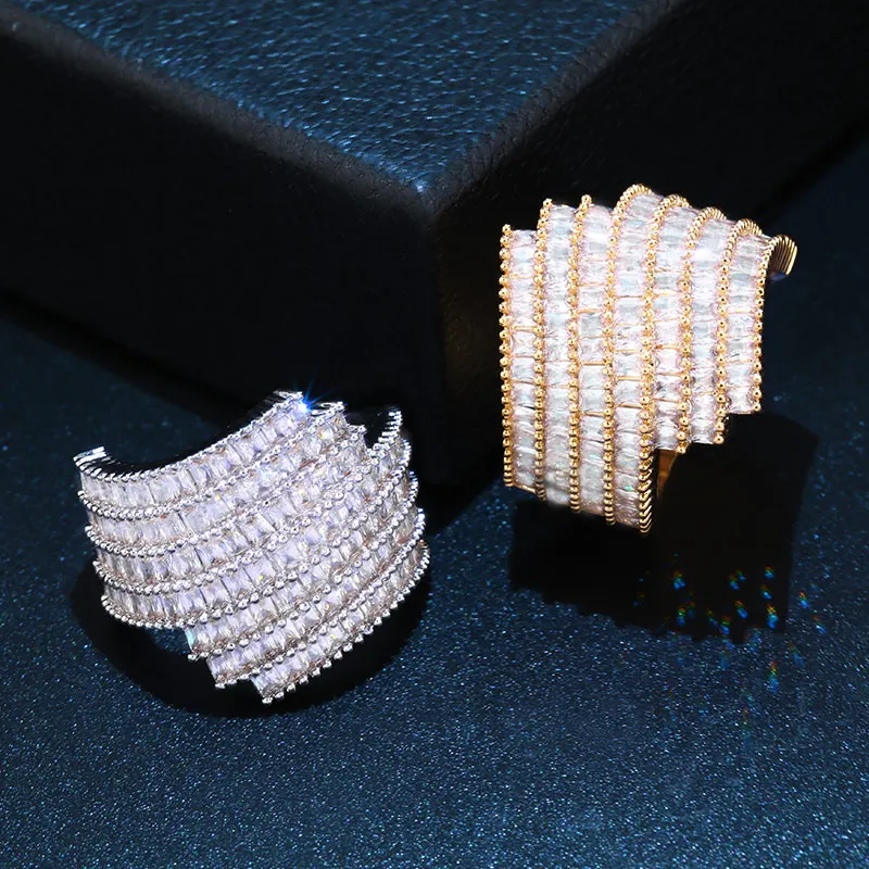 Женские кольца OCESRIO большие серебристого цвета с кубическим цирконием украшения