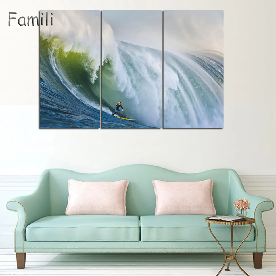 3 Панели без рамки холст фото печать морской серфинга стена искусство картины на