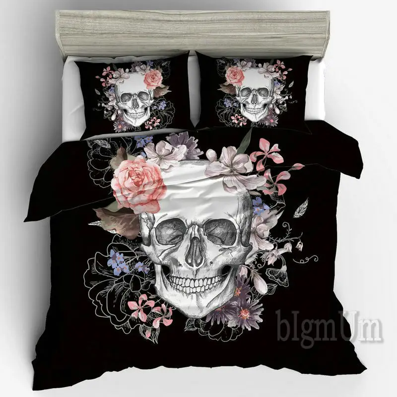 Цветочный Скелет Комплект постельного белья 3 шт милый Креативный дизайн - Фото №1