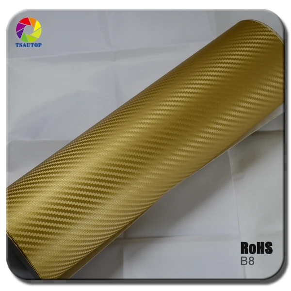 

TSAUTOP Size 1.52x 30m 3d Carbon Fiber Film Car Vinyl Wrap Golden Color B8