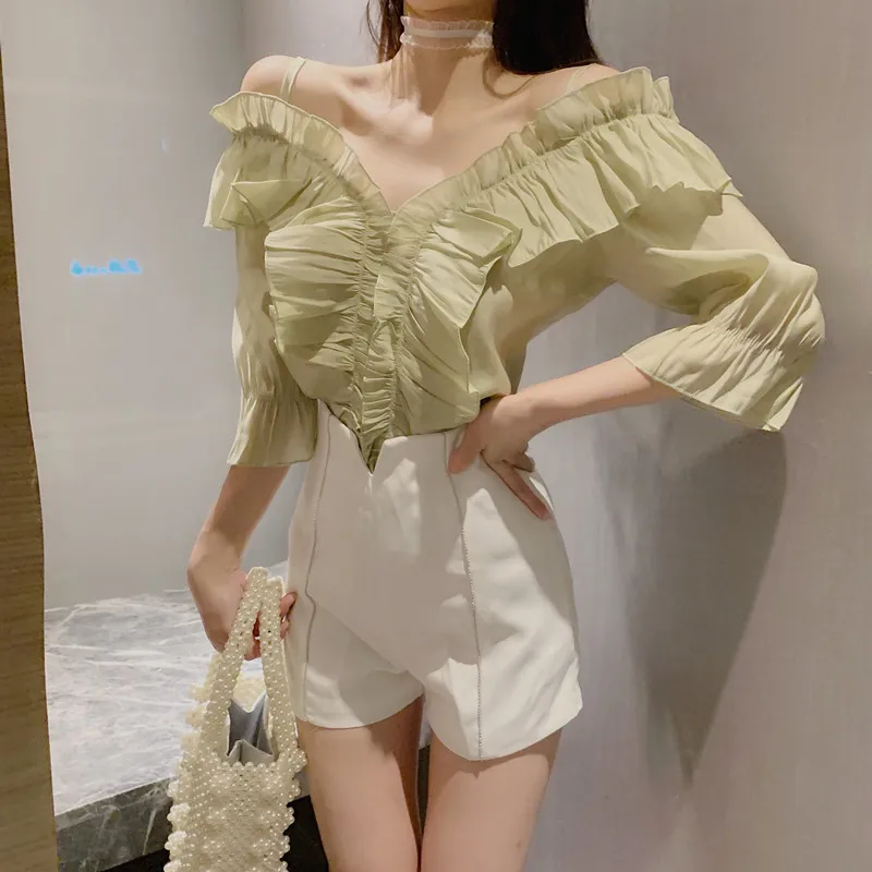 

Летние женские рубашки, японский Ulzzang, милый Повседневный Ретро стиль, воротник с рукавом «летучая мышь», женская рубашка, милый Ins, шикарный ...