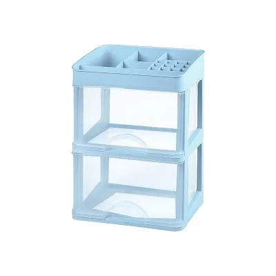 Blue 2 Layers Органайзер для макияжа, пластиковые ящики, коробка для хранения косметики, чехол для ювелирных изделий, держатель для лака для ногтей, настольный контейнер, аксессуары - Цвет: Blue 2 Layers