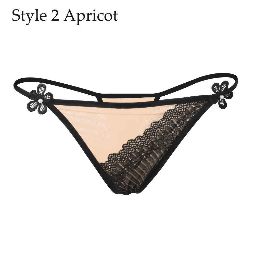 Style 2 Apricot Женское Эротическое белье, сексуальные кружевные трусики с цветами, трусики с низкой талией, стринги, прозрачные трусы с Т-образной спинкой, нижнее белье, стильные трусы - Цвет: Style 2 Apricot