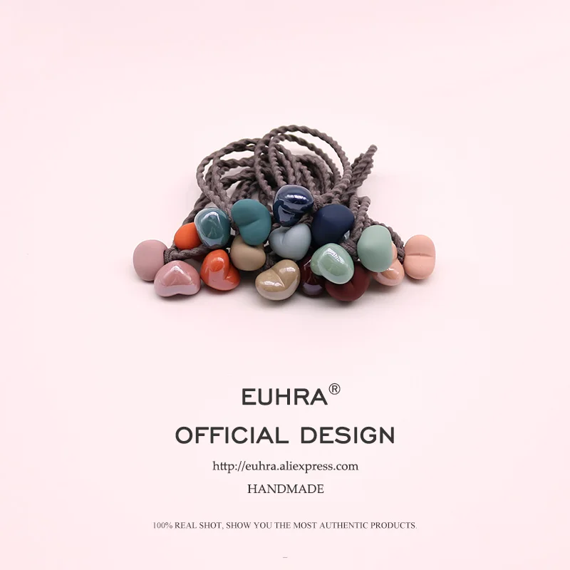 EUHRA, 9 цветов, эластичные резинки для волос, керамическое сердце, матовая и глянцевая повязка для волос для женщин и девочек, детские аксессуары для волос, резинка