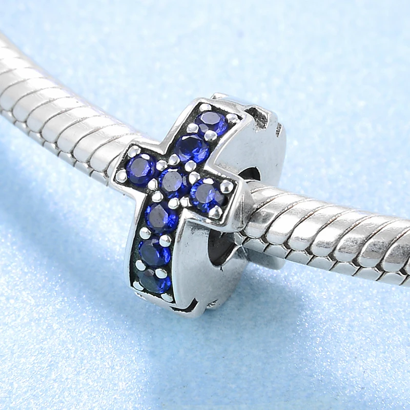 Красивые синие Бусины пробки CZ настоящие бусины из стерлингового серебра 925