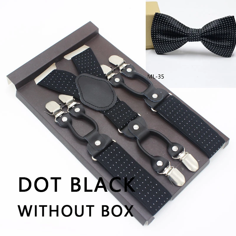 DOT BLACK Мужские подтяжки набор новые подтяжки с галстуком-бабочкой винтажные повседневные 6 зажимов подтяжки брюки ремень подарок для отца/мужчины - Цвет: DOT BLACK