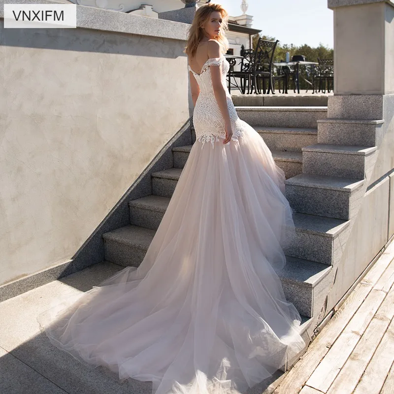 VNXIFM 2019 аппликации Vestido de Noiva Свадебные платья с v-образным вырезом русалка без