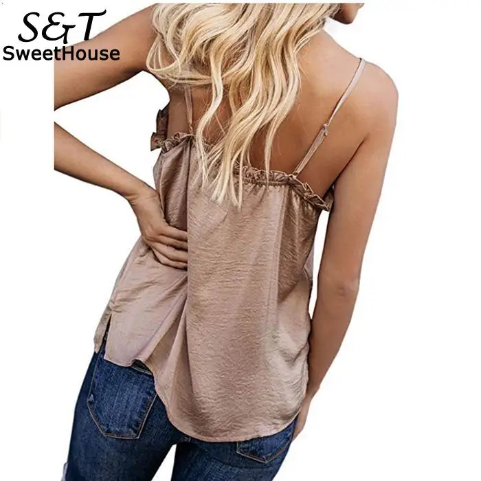 Женский модный Повседневный однотонный топ с v-образным вырезом без рукавов