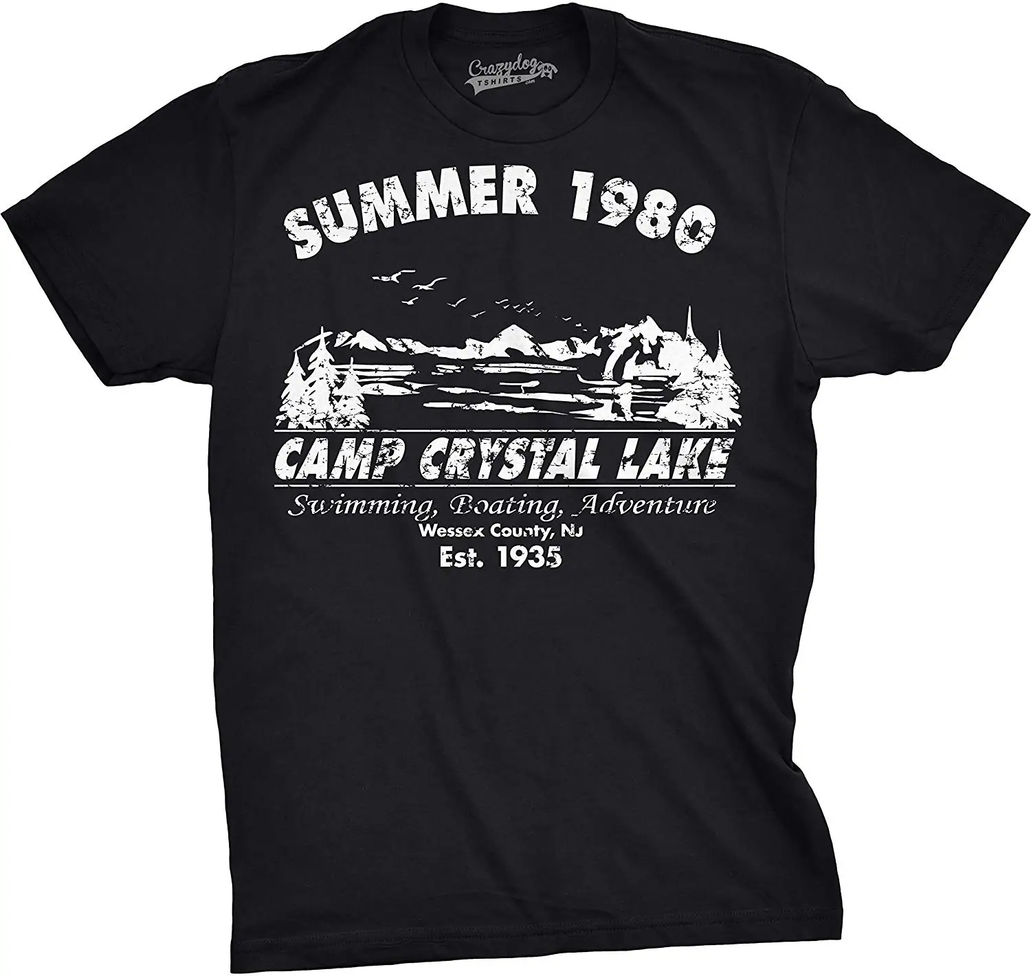 

Mens Summer 1980 Mens Funny T-shirt Camping Shirt Vintage Horror Novelty Tees Short Sleeves Cotton T Shirt Free Shipping TOP TEE