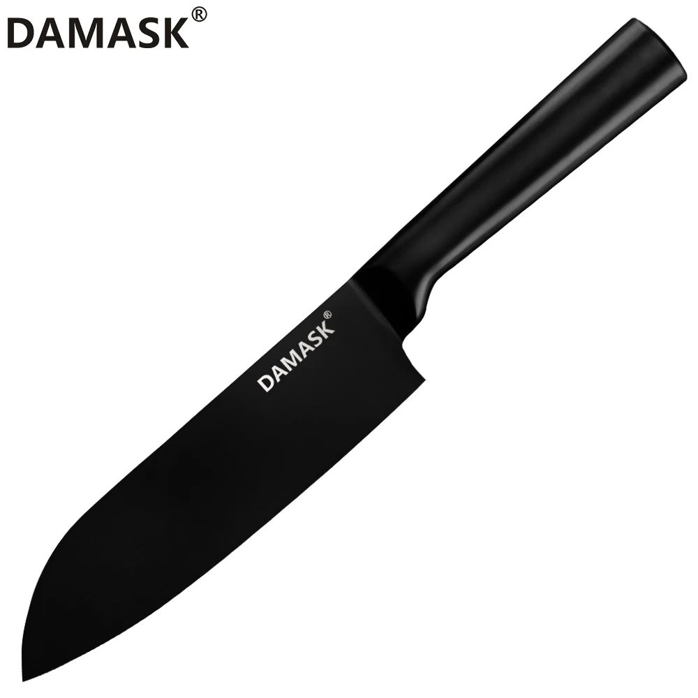 7 inch santoku Дамасский черный Кливер из нержавеющей стали набор ножей шеф-повара 4Cr14mov кухонный нож Santoku разделочный нож Nakiri инструменты для приготовления пищи - Цвет: 7 inch santoku
