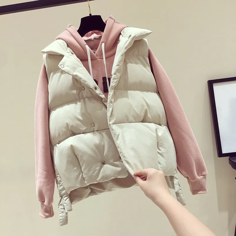 Женский жилет с воротником стойкой Свободный абрикосового цвета без рукавов на