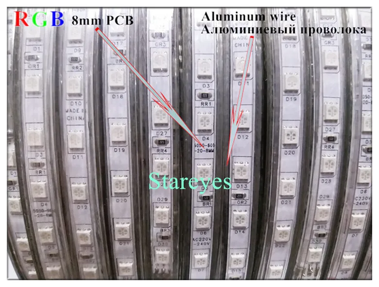 1 рулон 100 метров SMD 5050 8 мм PCB 60 Светодиодный/M AC220V светодиодный лента IP67 водонепроницаемый гибкий светодиодный светильник светодиодный RGB лента