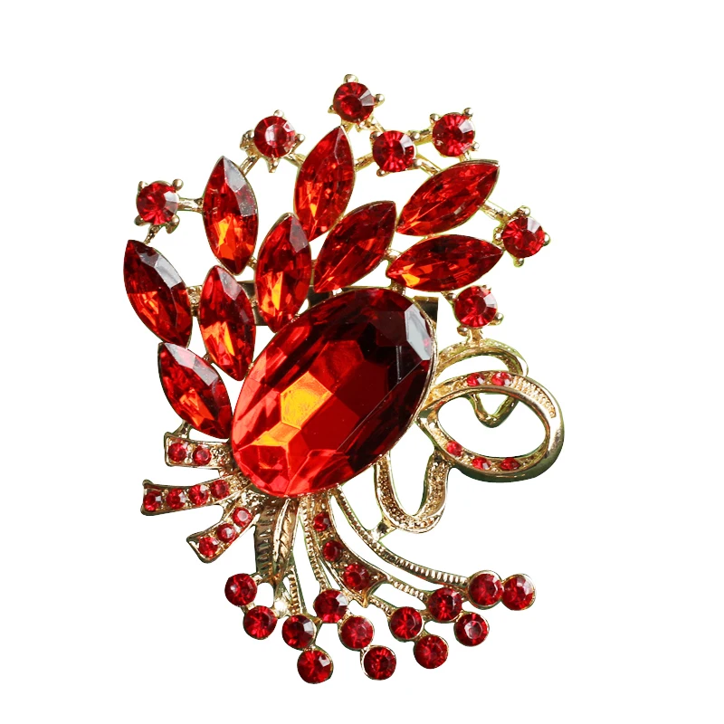 Цветок золотой цвет Броши из горного хрусталя для женщин булавки отворот булавка