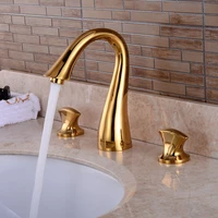 basin faucets brass golden finish 3 holes double handle bathroom sink faucet luxury bathbasin bathtub taps hot cold mixer water