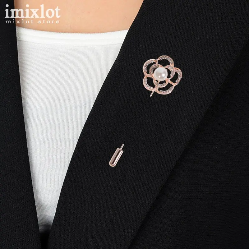 Imixlot имитация жемчуг Хрустальный цветок Брошь Pins Rhinestone Броши Для женщин мужской