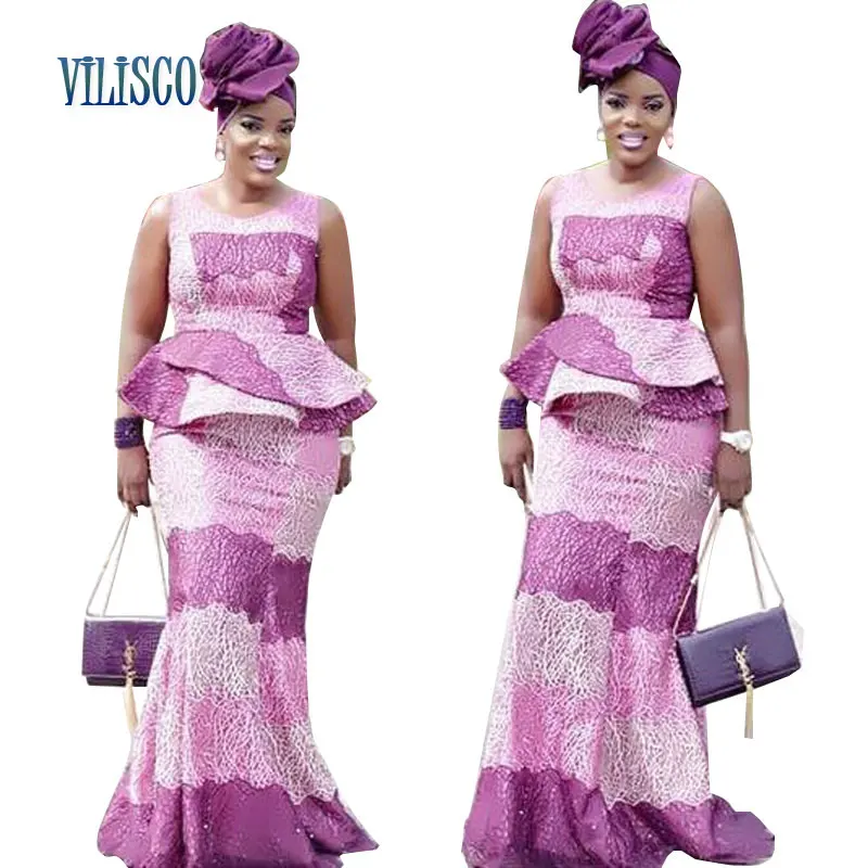 Женское кружевное платье с вышивкой в африканском стиле Bazin Riche вечерний комплект