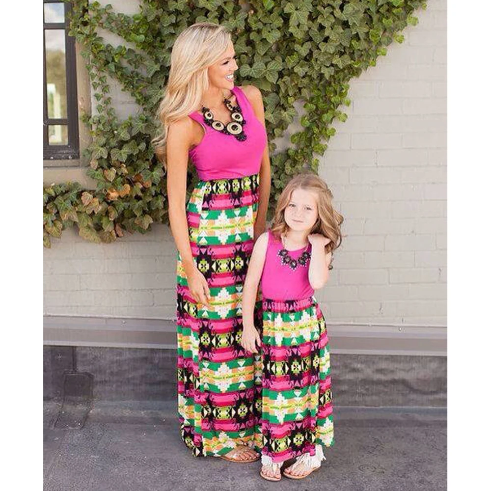 2019 г. длинное платье для мамы и дочки Повседневная Одинаковая одежда всей семьи 3xl