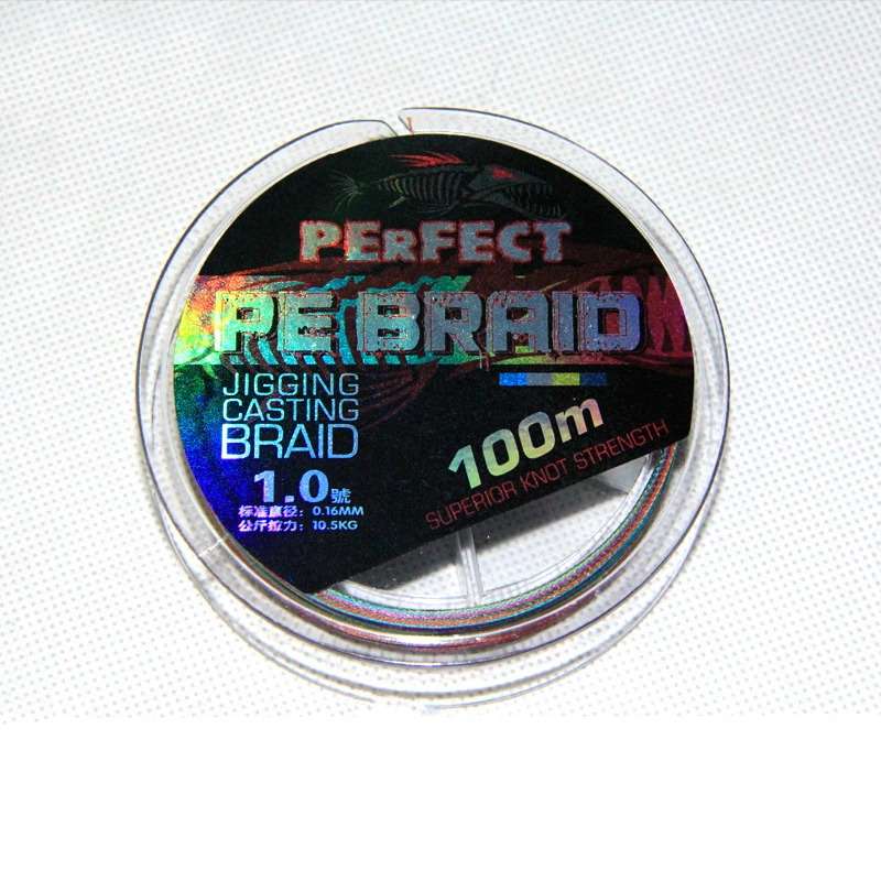 

High quality 100 meters colorful PE fishing line 4 strands strong strength woven fish lure thread