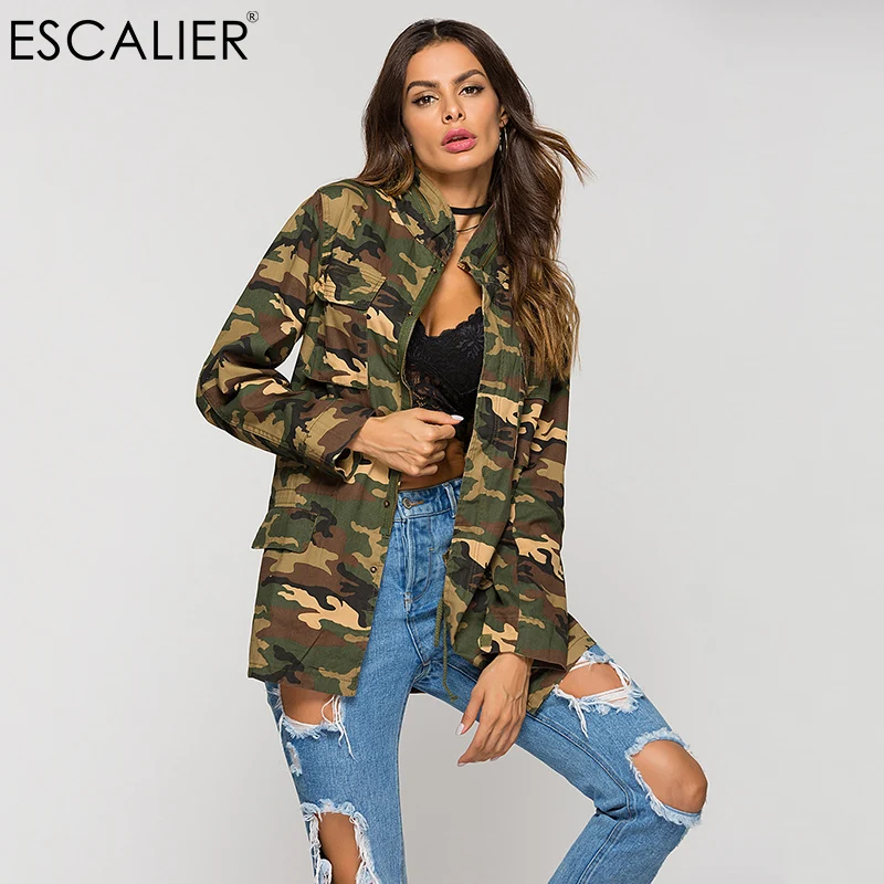 Куртка ESCALIER Женская камуфляжная с длинным рукавом и стоячим воротником|jacket