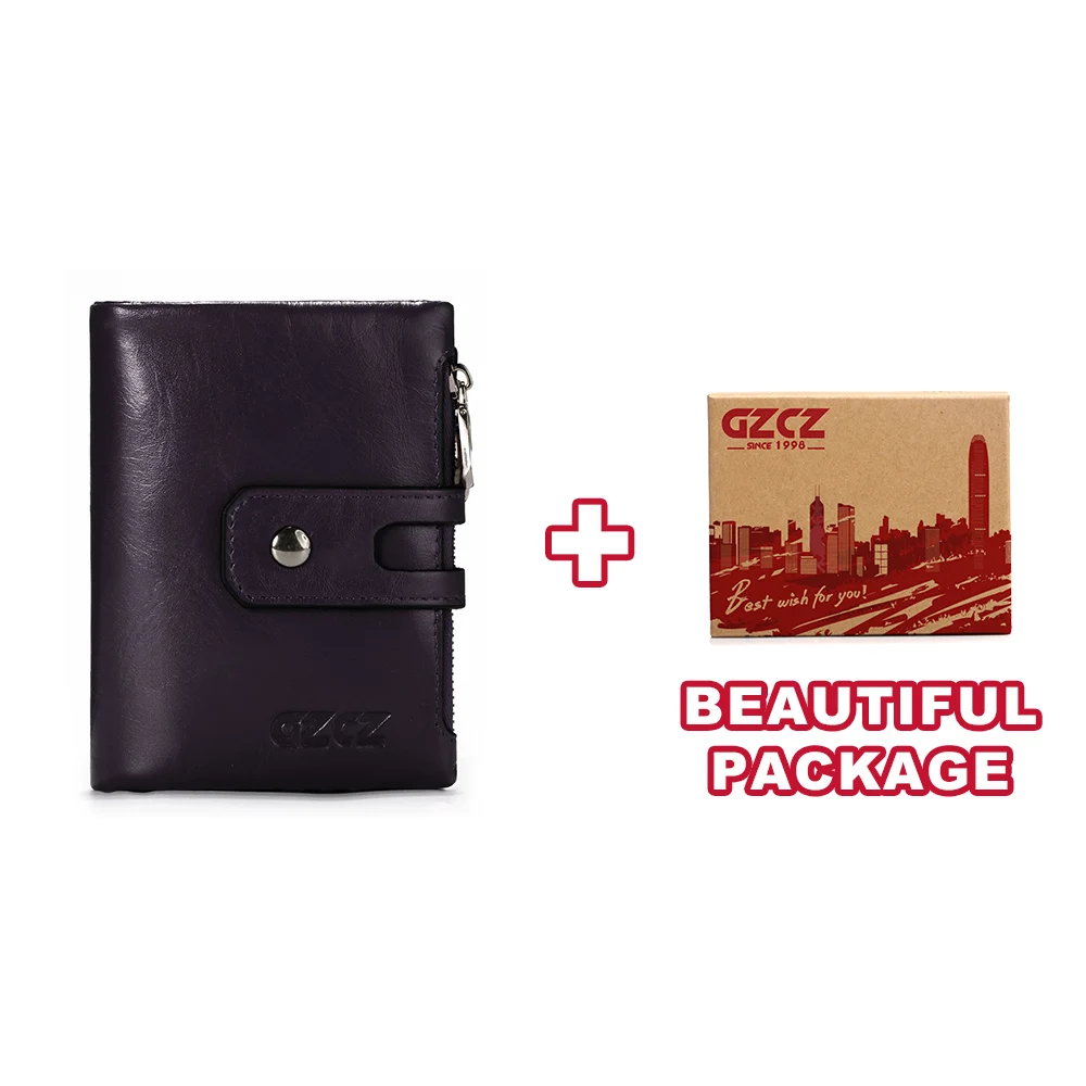 Purple-Box GZCZ Женский кошелек из натуральной кожи, короткие кошельки, кошелек для монет, маленький держатель для карт на молнии, зажим для денег, сумка для денег, Portomonee - Цвет: Purple-Box