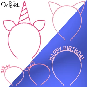 5 шт. ободки с единорогами для девочек, детские обручи для волос на день рождения, пластиковые вечерние обручи с кошачьими ушками, корона, аксессуары для волос с бантом