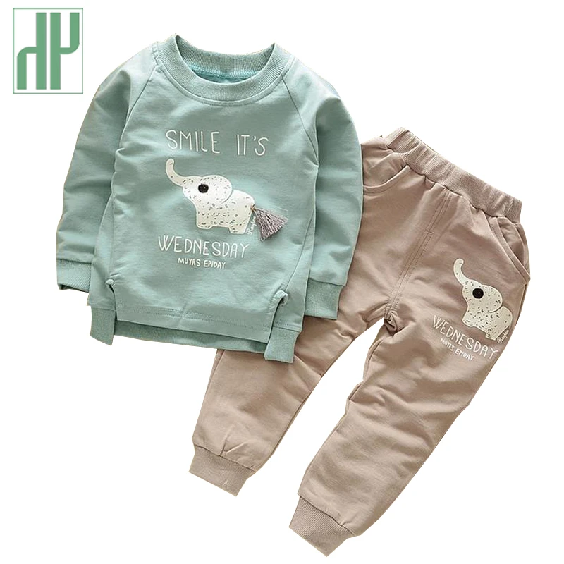 HH Toddler boy clothes spring Cartoon girls Sets Long Sleeve Shirt+elephant pants children clothing fall boutique kids | Детская одежда