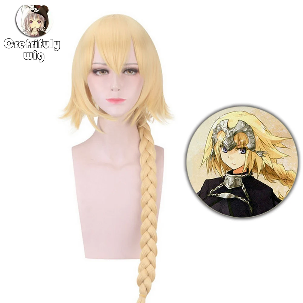 

Fate Apocrypha FGO Ruler Joan of Arc 90cm Anime Cosplay Wig Synthetic Yellow Long Braiding Hair Wigs For Women