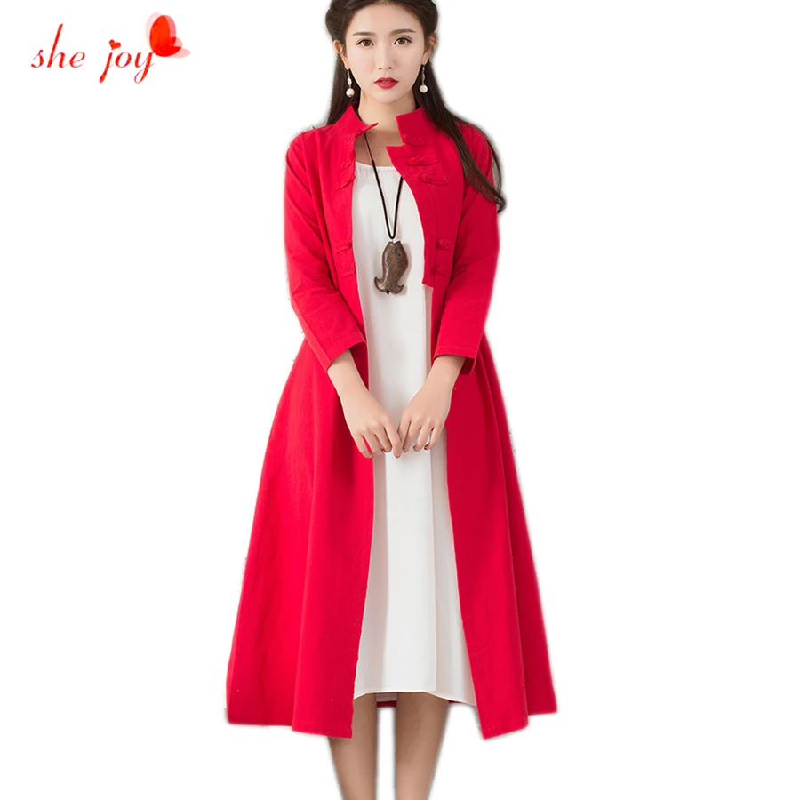 Китайское этническое женское длинное платье ретро свободное льняное хлопковое