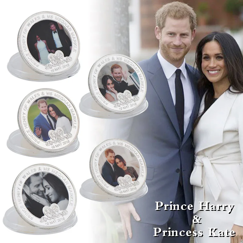 WR Prince Harry & Meghan посеребренные монеты Коллекционная копия евро памятная монета для