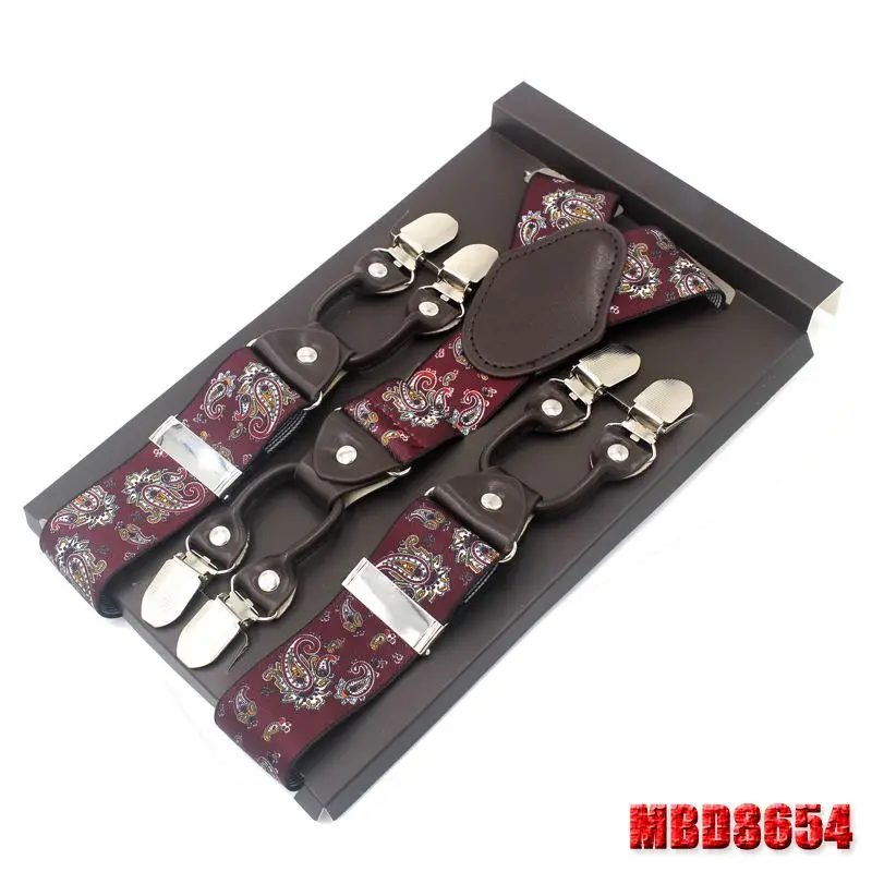 MBD8654 Мужские подтяжки на подтяжках, Эластичные подтяжки, Модные 6 клипсов, брюки в западном стиле, мужские подтяжки, свадебные аксессуары, sangle MBD8608 - Цвет: MBD8654
