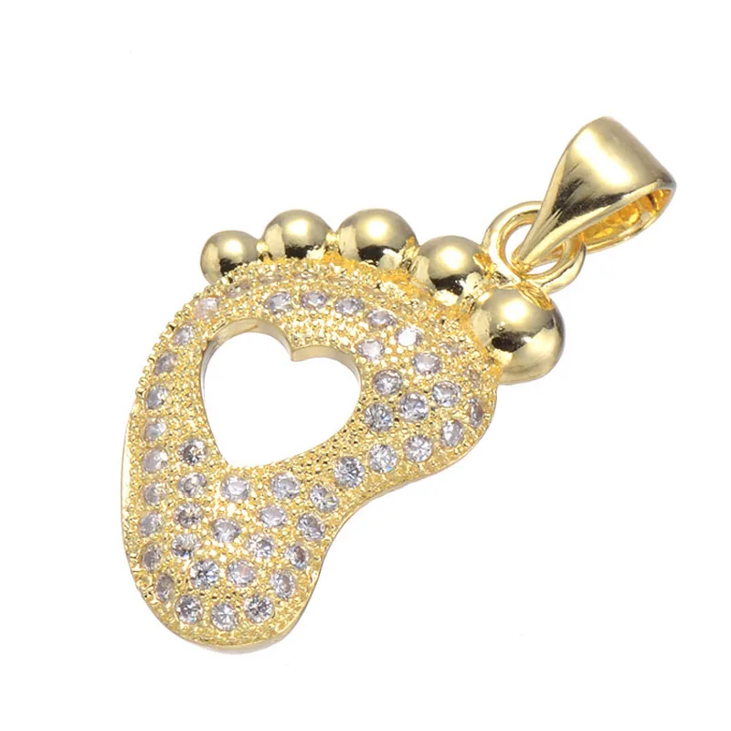 2016 Fashion Zircon Foot Shape Pendant Fit Bracelets Micro Pave CZ Gold Charm for Jewelry Making Rose Necklace | Украшения и