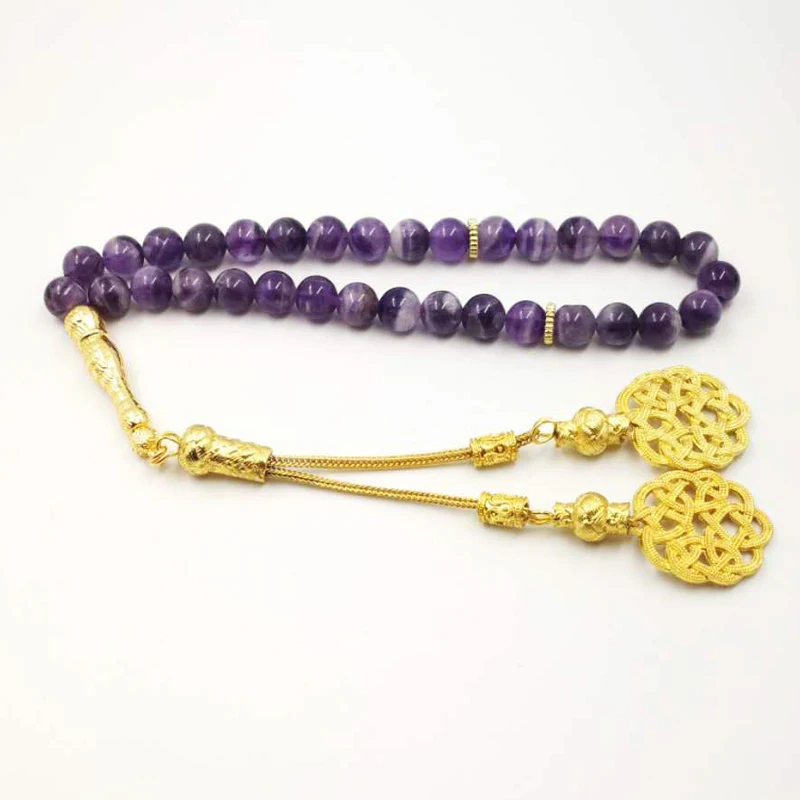 Натуральные аметисты Tasbih стиль ислам браслеты для женщин золотые турецкие кисточкой Четки мусульманские Роскошные дамские украшение четки подарок