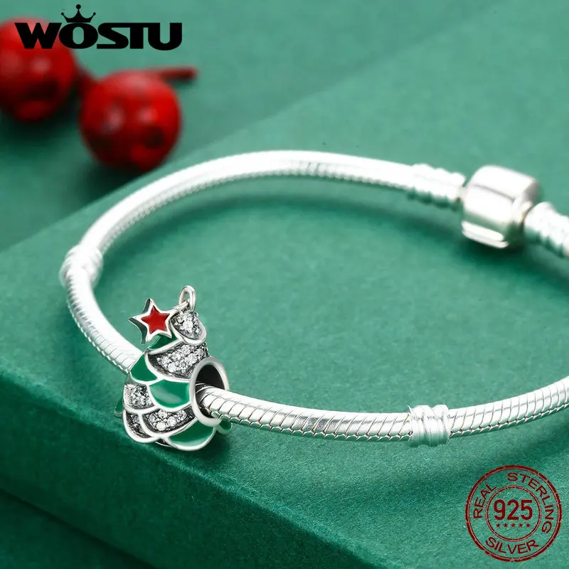 WOSTU новинка Стерлинговое Серебро 925 пробы Очаровательные зеленые бусины с