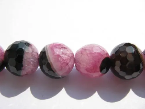 

gergous agate gemstone round ball faceted rose fuchsia red black mixed crystal jewelry beads 10mm --5strands 16inch