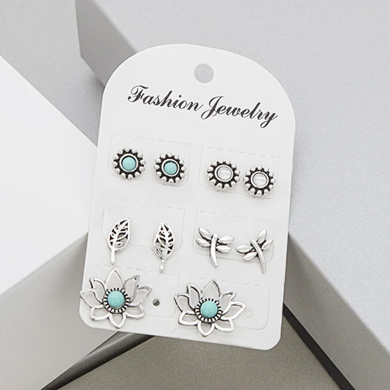 Серьги пусеты в виде цветов лотоса 5 пар/компл. ы для женщин|Серьги-гвоздики| |