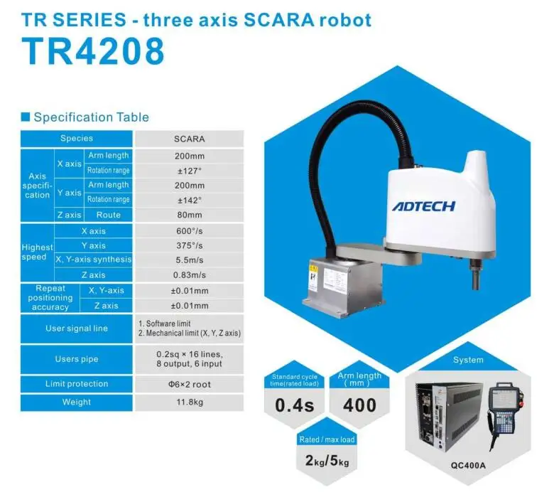 ADTECH 3 оси Scara робот с высокой точностью и высокой скоростью