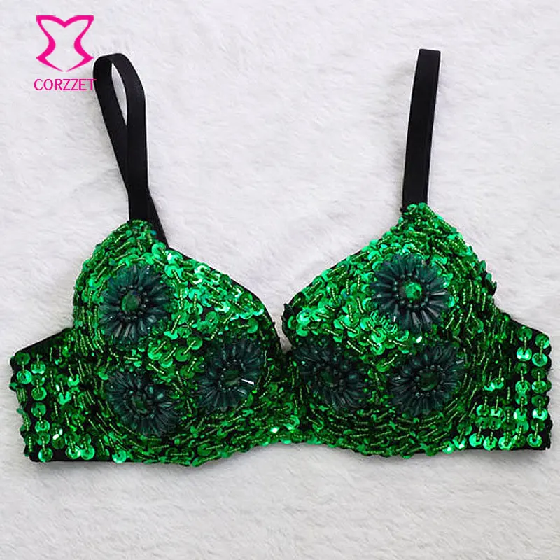 Бюстгальтер пуш ап с блестками для ночных клубов танца живота синего цвета