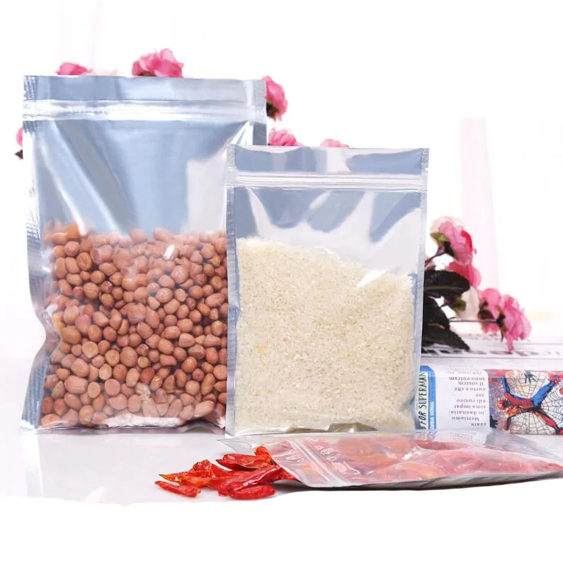 100 шт прозрачный мешок из алюминиевой фольги само-Печать Молния Ziplock мешок для упаковки еды розничная продажа закрывающийся упаковочный пакет для выпечки мешок