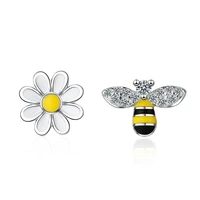 xiyannike silver color cute bee asymmetric sun flower stud earrings for women fashion wedding party jewelry gift ves7171