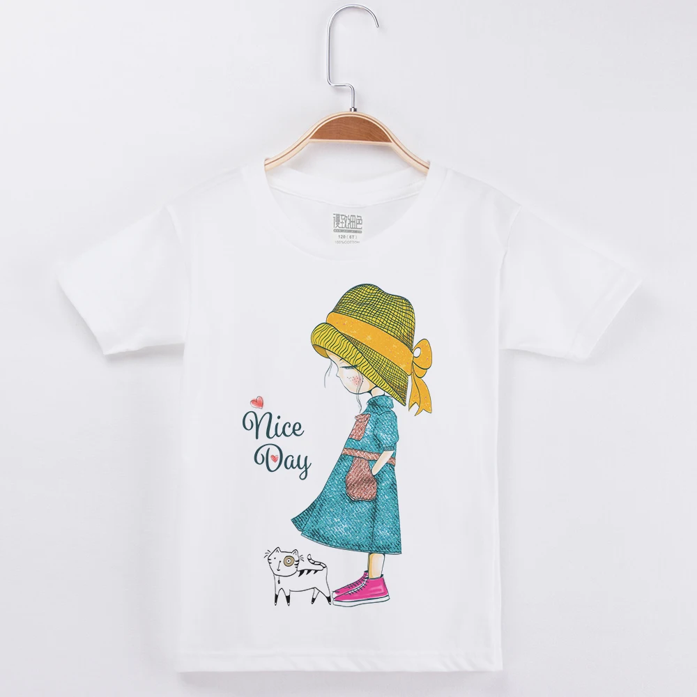 

New Arrivals Child Shirt Girls Cotton O-Neck Basic White Tshirt Fashion Short Sleeve Girl Printed Popular Tops Children Clothing