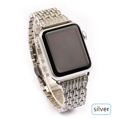 silver Ремешок для Apple watch 38 мм 42 мм iWatch 4 ремешка 44 мм 40 мм браслет для часов из нержавеющей стали с бриллиантами Apple watch 4 3 21 - Цвет ремешка: silver